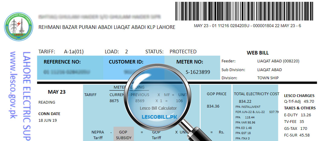 lesco bill calculator